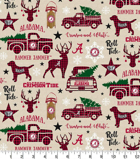 Alabama Crimson Tide Holiday Christmas design Cotton Fabric AL-1213