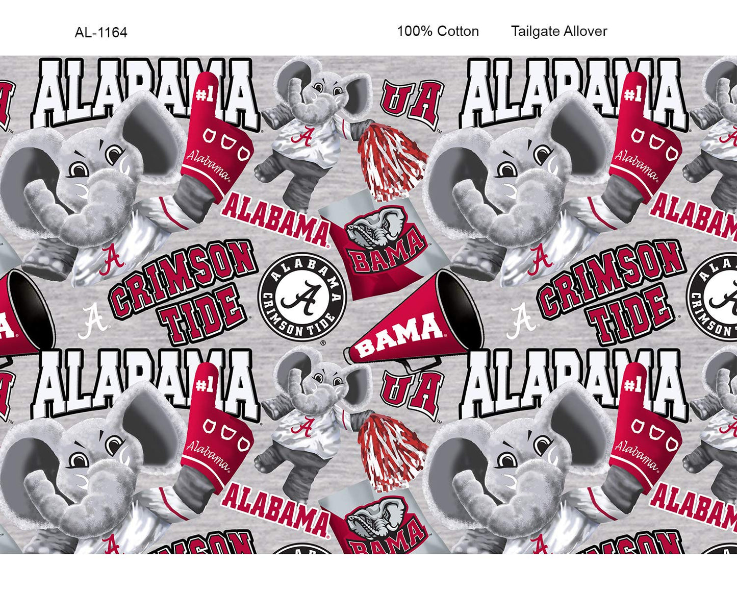Alabama Crimson Tide NCAA Bama Mascot Allover Heather Print Design Cotton Fabric AL-1164