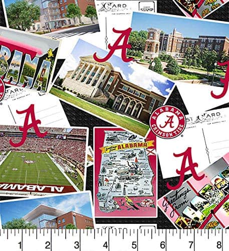 Alabama Crimson Tide NCAA College Scenic Postcard design Cotton Fabric AL-1211