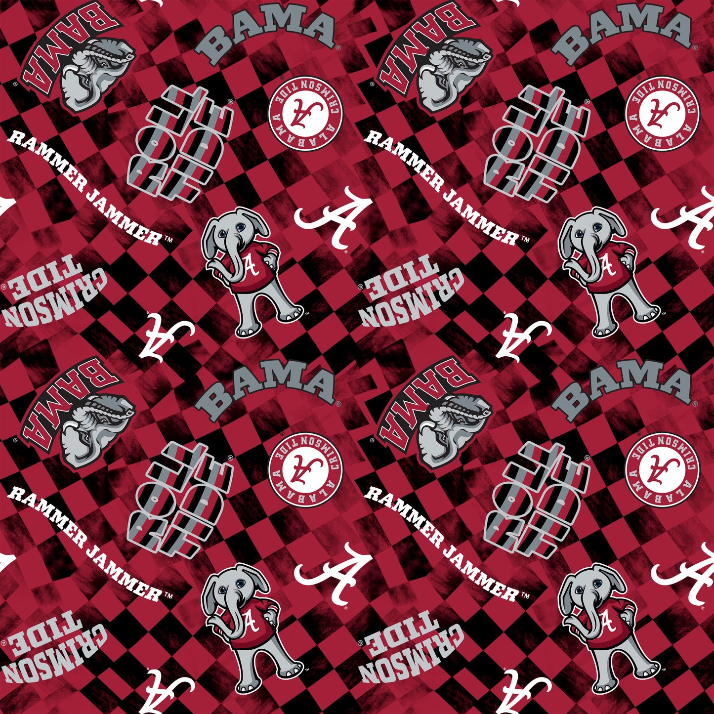 Alabama Crimson Tide NCAA College Checks Red Sykel Enterprises Canvas Duck Cloth Cotton Fabric AL-1380-RED