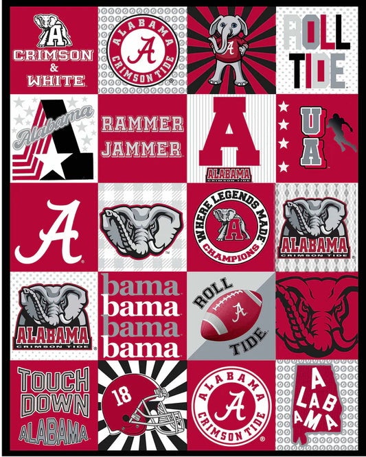 Alabama Crimson Tide NCAA Collegiate T-Shirt Panel 60" Sykel Polyester Minky Fabric SYK-AL-1362