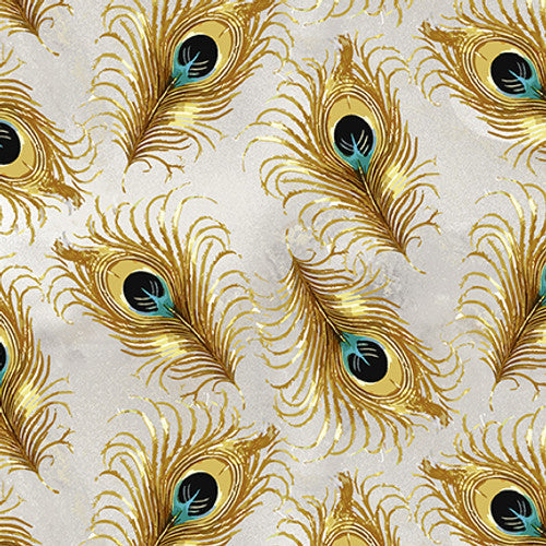 Alabaster Wings Peacock Tossed Feathers Alabaster Pattern Weave Studio Blank Quilting Cotton Fabric BQ-3858-19