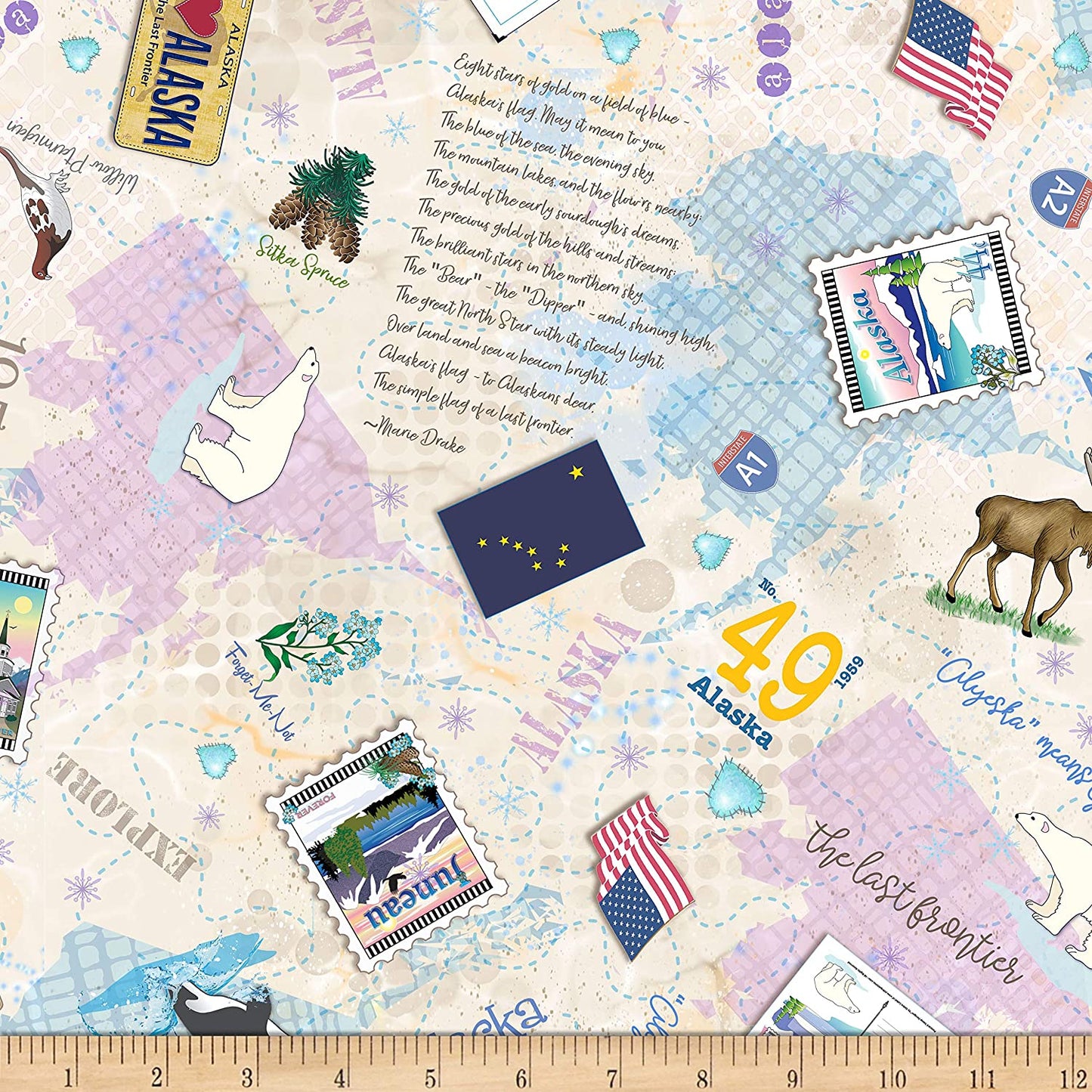 Holiday USA Destination Alaska Parks Natural Beige Multi Timeless Treasures Cotton Fabric