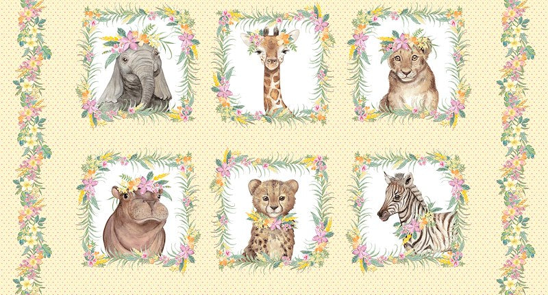 All Big Things Start Small Baby Animals Block Print Panel 24" Multi Beth Reed Studio E Cotton Fabric