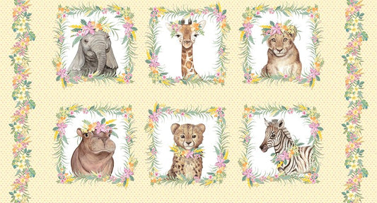 All Big Things Start Small Baby Animals Block Print Panel 24" Multi Beth Reed Studio E Cotton Fabric SE-7315-44