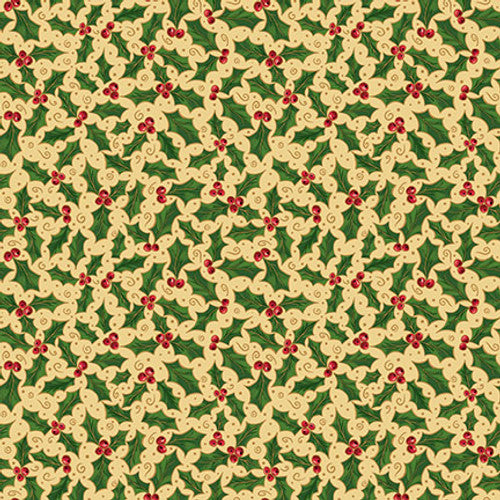All Spruced Up Christmas Holly Ivory Satin Moon Designs Blank Quilting Cotton Fabric