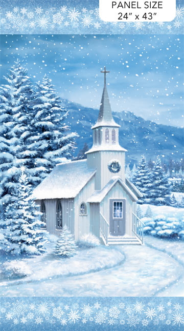 All that Glitters Church Panel 24" Blue Simon Treadwell Northcott Cotton Fabric NC-27040G-42