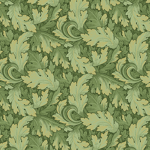 All About Seasons - Winter Twirling Leaves Pine Green Jackie Robinson Benartex Cotton Fabric BE-16328M-43