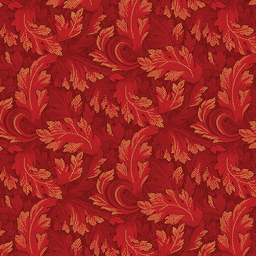 All About Seasons - Winter Twirling Leaves Red Jackie Robinson Benartex Cotton Fabric BE-16328M-10