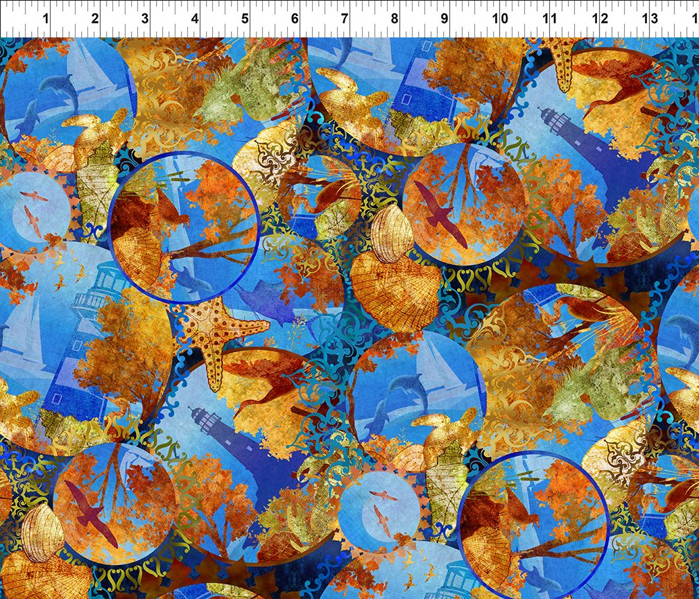 All Blue Ridge Shop Hop 2026 Ocean Circles Blue In The Beginning Cotton Fabric ITB-6BR-1