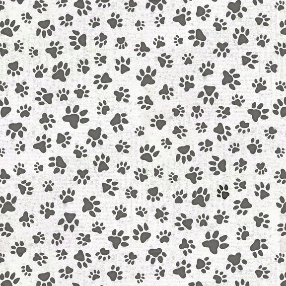 All You Need Is Love and a Dog Paw Print Allover White Beth Logan Henry Glass Cotton Fabric
