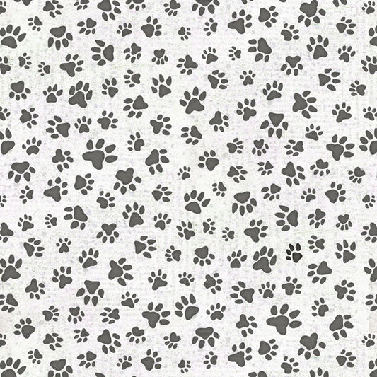 All You Need Is Love and a Dog Paw Print Allover White Beth Logan Henry Glass Cotton Fabric