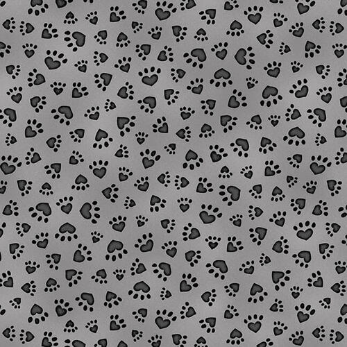 All You Need is Love and a Cat Paw Prints Dark Gray Beth Logan ArtStuff Henry Glass Cotton Fabric