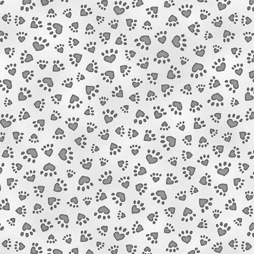 All You Need is Love and a Cat Paw Prints Light Gray Beth Logan ArtStuff Henry Glass Cotton Fabric