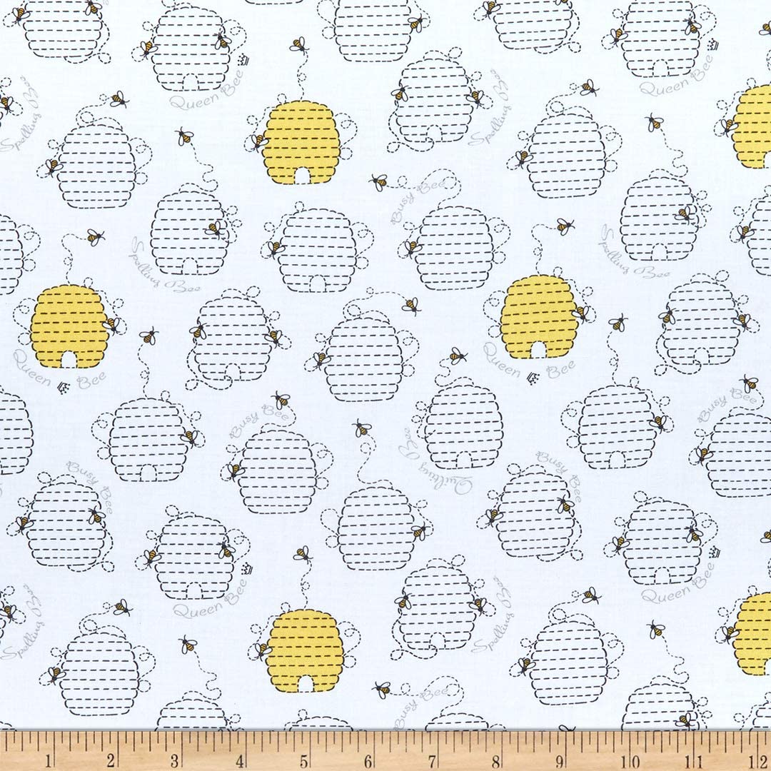 All the Buzz Bees Beehives White Quilting Treasures Cotton Fabric