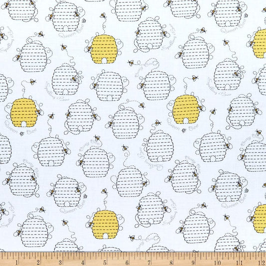 All the Buzz Bees Beehives White Quilting Treasures Cotton Fabric