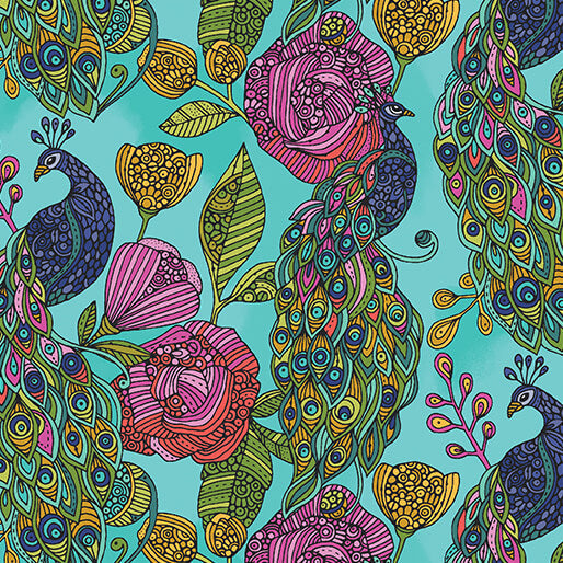 Alluring Peacock Turquoise Valentina Harper Benartex Cotton Fabric
