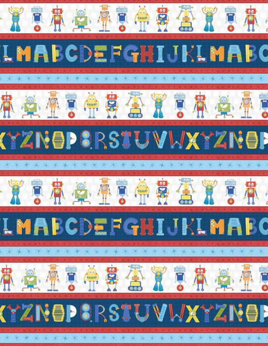 Alpha-Bots Alphabet Kids Stripe Multi Nicole Tamar Wilmington Prints Cotton Fabric WP-27624-143