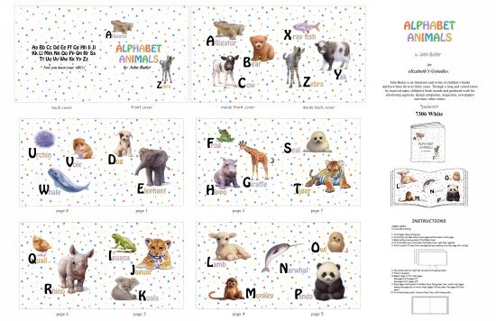 Alphabet Animals Kid Baby Soft Book Panel 36" White John Butler Elizabeth's StudioCotton Fabric