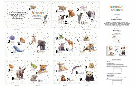 Alphabet Animals Kid Baby Soft Book Panel 36" White John Butler Elizabeth's StudioCotton Fabric