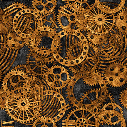 Alternative Age Gears Black Urban Essence Designs Blank Quilting Cotton Fabric BQ-2318-99