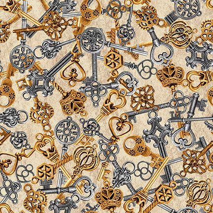 Alternative Age Keys Parchment Beige Urban Essence Designs Blank Quilting Cotton Fabric BQ-2320-41