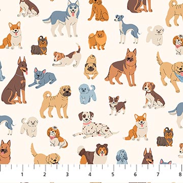 Always by my Side Dogs Cream FIGO Northcott Cotton Fabric NC-FIGO-91326-11