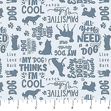 Always by my Side Quotes Dog Text Blue FIGO Northcott Cotton Fabric NC-FIGO-91328-40
