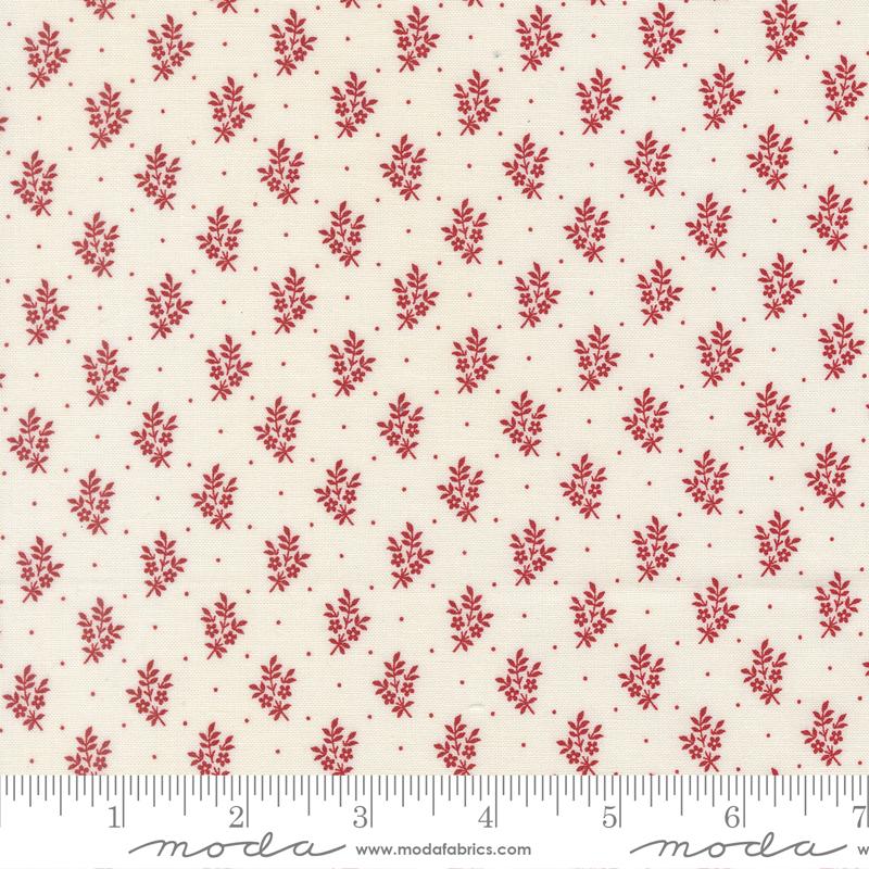 American Gatherings III Flower Sprig Small Floral Cloud Crimson Red Primitive Gatherings Moda Cotton Fabric MD-49327-23