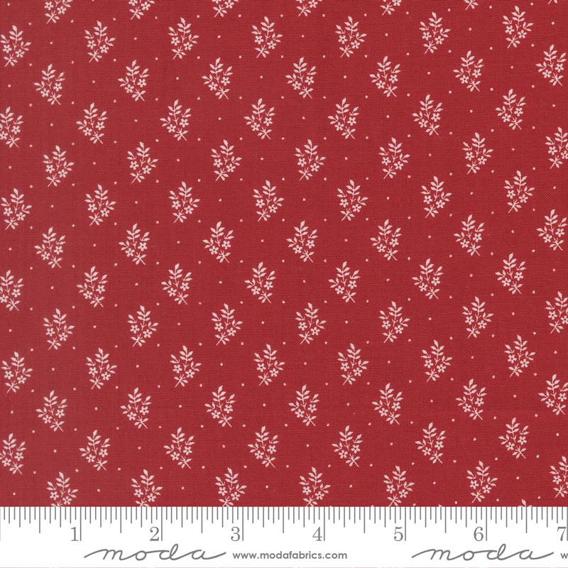 American Gatherings III Flower Sprig Small Floral Crimson Red Primitive Gatherings Moda Cotton Fabric MD-49327-12