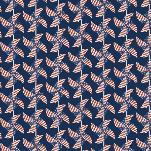 American Patchwork Patriotic Flag Windmill Red Blue White Loni Harris Paintbrush Studio Cotton Fabric PBS-120-22199