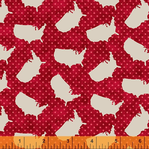 American Road Trip Stars and States Red Whistler Studios Windham Cotton Fabric WF-52337-5