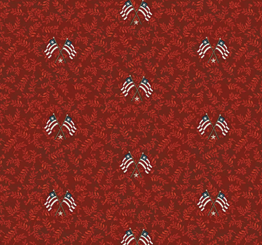 American Valor Flags and Leaves Red Cheryl Haynes Benartex Cotton Fabric BE-16878-10