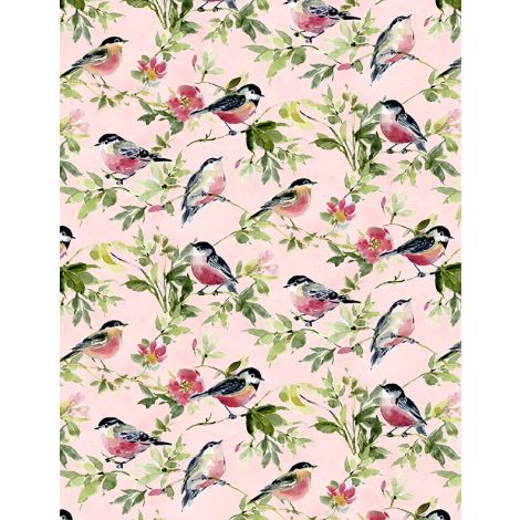 Among the Branches Birds All Over Pink Susan Winget Wilmington Prints Fabrics Cotton Fabric WP-3023-39756-379