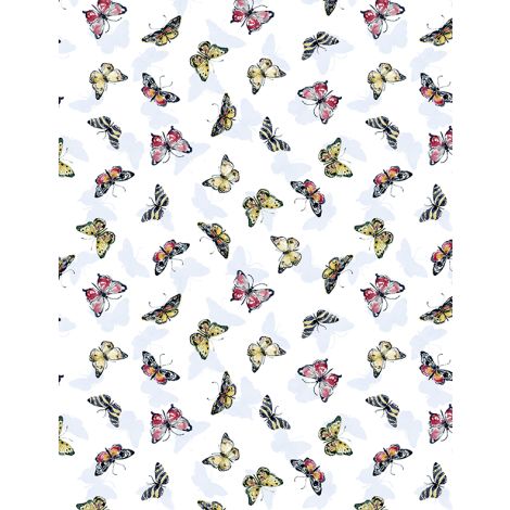 Among the Branches Butterfly Toss White Susan Winget Wilmington Prints Fabrics Cotton Fabric WP-3023-39757-153