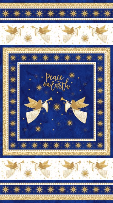 Angels Above-Stonehenge Panel 24" Royal Blue Metallic Northcott Cotton Fabric NC-22895M-49