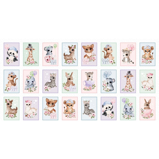 Animal Babies Animal Vignettes Panel 24" Multi Pretty Little Lines Michael Miller Cotton Fabric