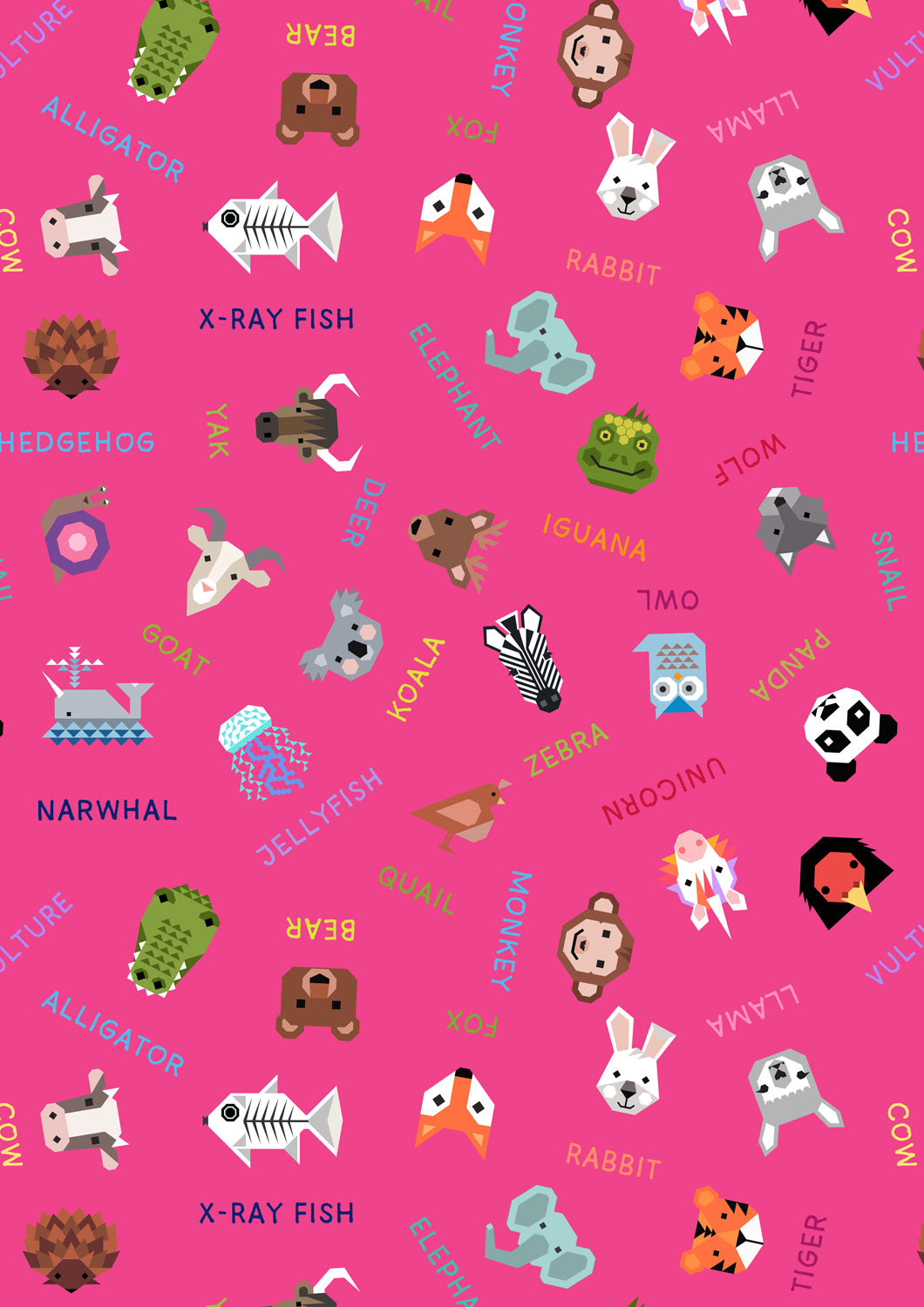 Animal Alphabet Animal Names Bright Pink Lewis & Irene Cotton Fabric LI-A971B