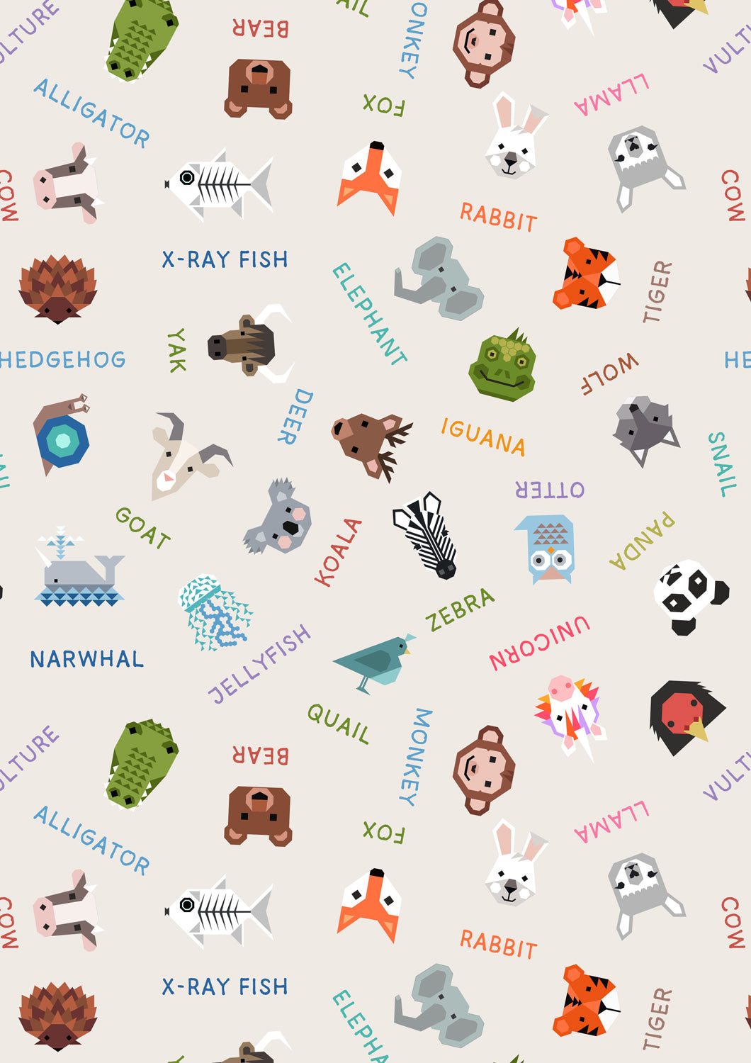 Animal Alphabet Animal Names Cream Lewis & Irene Cotton Fabric LI-A971A