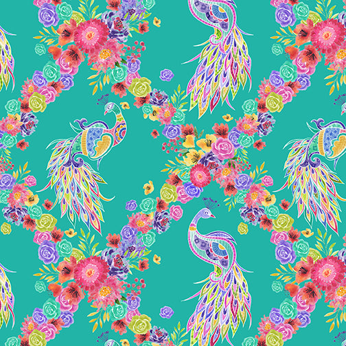 Anisa Peacock Argyle Jade Satin Moon Designs Blank Quilting Cotton Fabric