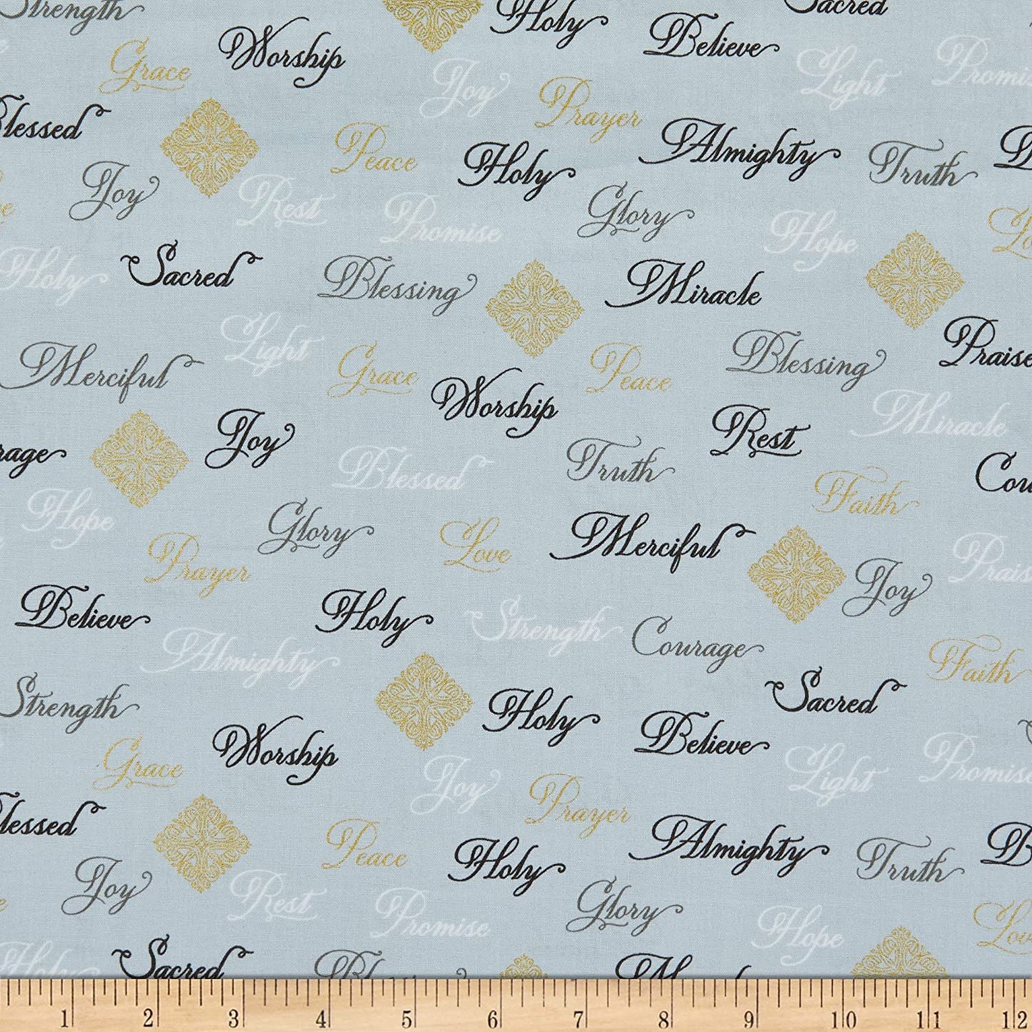 Appreciation Blessings Inspirational Metallic Words Dove Grey Whistler Studios Windham Cotton Fabric WF-52498M-4