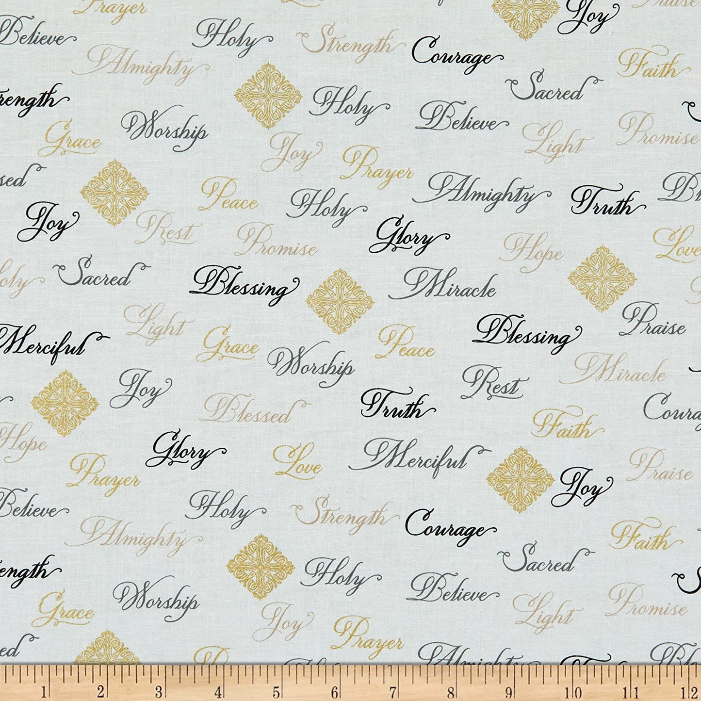 Appreciation Blessings Inspirational Metallic Words White Whistler Studios Windham Cotton Fabric WF-52498M-2