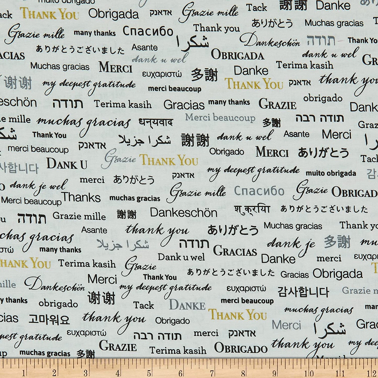 Appreciation Thank You Metallic Words Multi Language White Whistler Studios Windham Cotton Fabric WF-52497M-2