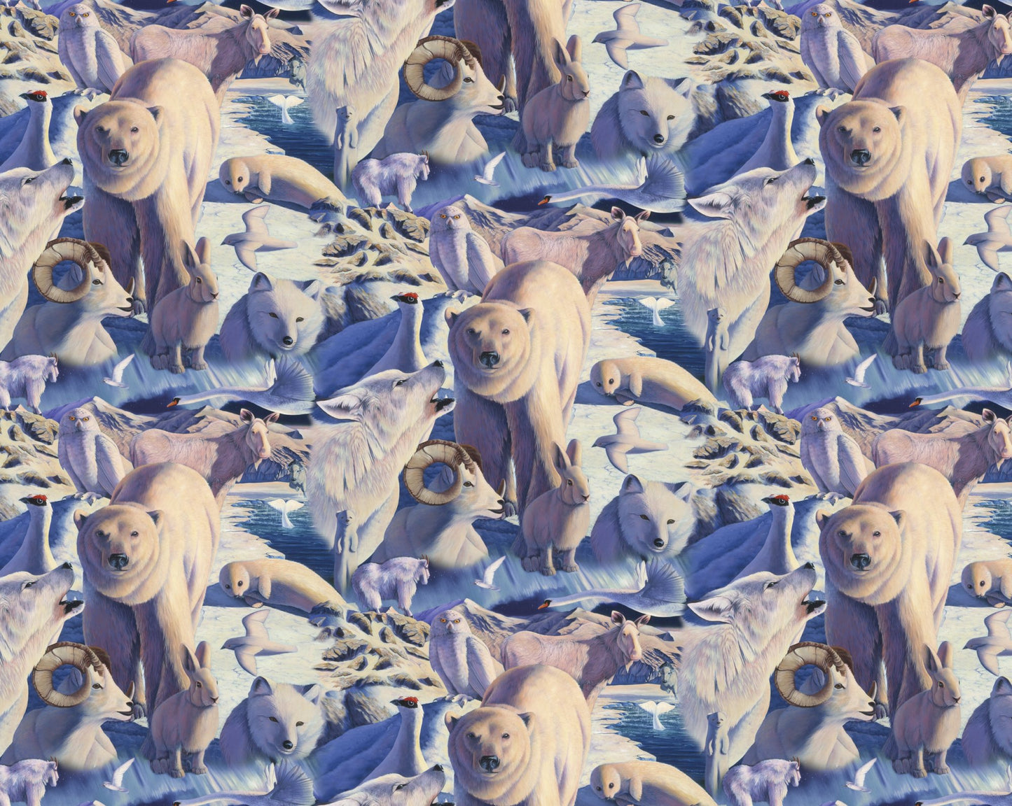 Arctic Mysteries Polar Wildlife Wolf Seal Ram Moose David Textiles Cotton Fabric DT-AL-4529-1C-1