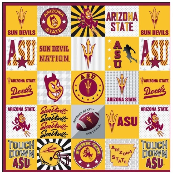 Arizona State Devils NCAA College Collegiate T Shirt Panel 60"x60" Sykel MINKY Fabric ASU-1362