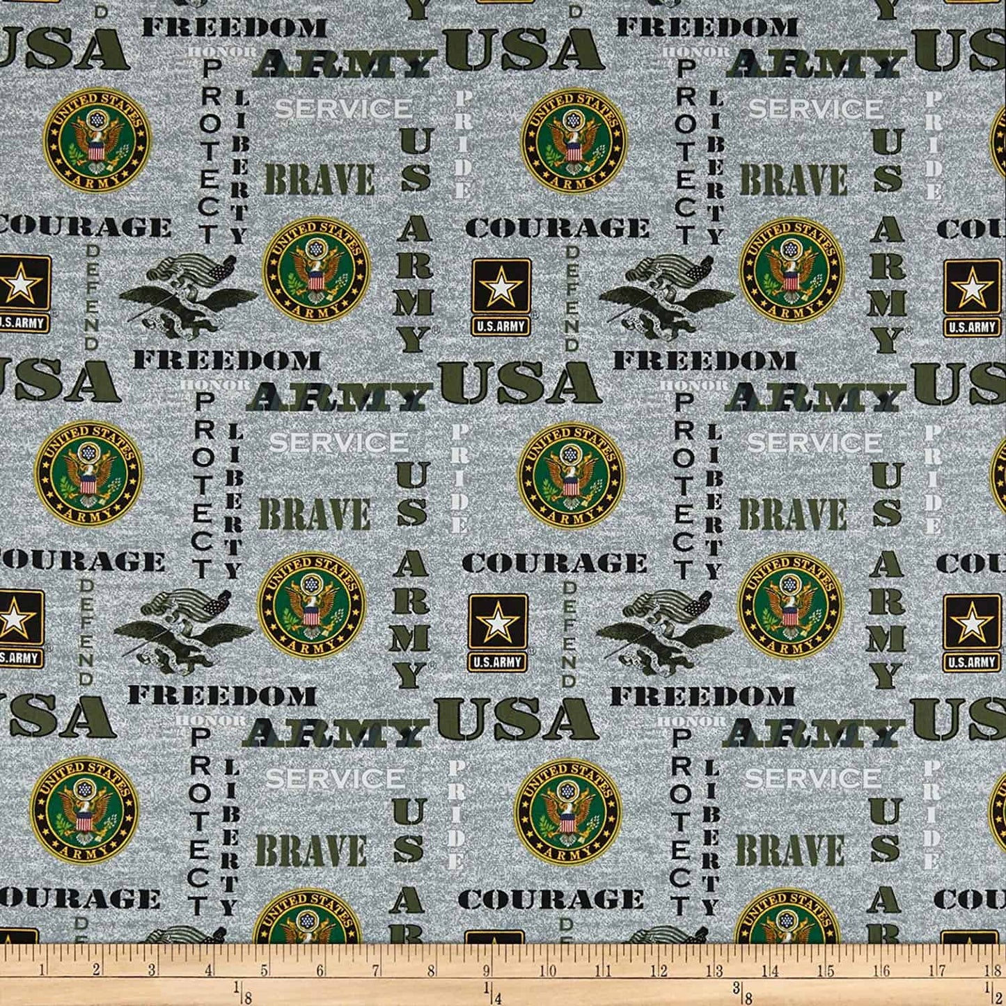 Army USA Military Armedces Heather Gray Seal Allover Print Cotton 1181-Army