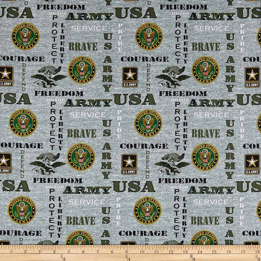 Army USA Military Armedces Heather Gray Seal Allover Print Cotton 1181-Army