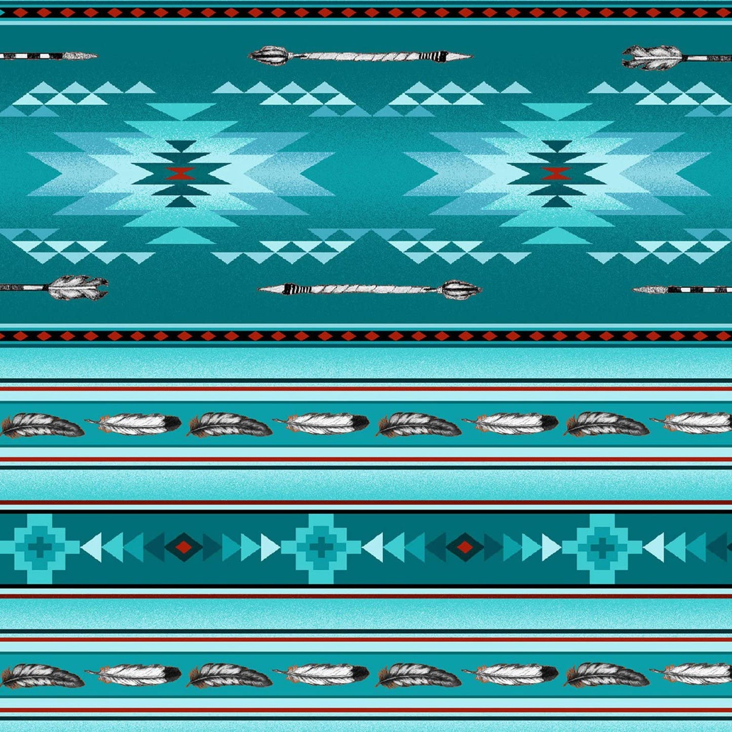 Arrows and Feathers Southwest Blanket Stripe Navaho Native Spirit Turquoise Elizabeth's Studio Cotton Fabric ES-530 Turq