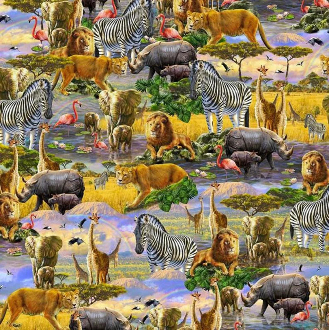 Artworks XVIII Savanna Animals Allover Multi Quilting Treasures Cotton Fabric
