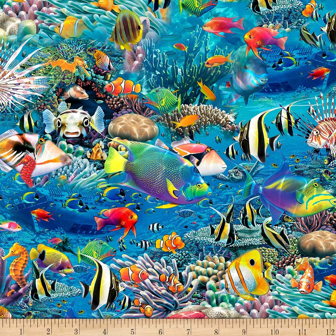 Artworks XVI Digital Under The Sea Blue Quilting Treasures Cotton Fabric